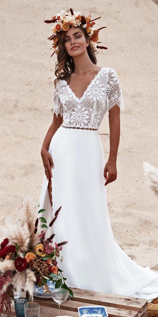 rustic lace wedding dresses sheath lace top with sleeves boho fabienne alagama