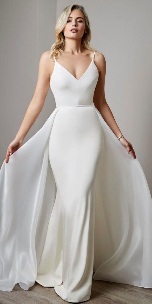 mermaid wedding dresses simple sexy with spaghetti straps with overskirt sassiholford