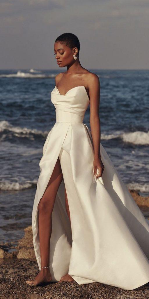 simple wedding dresses a line sweetheart strapless neckline silk lihihod