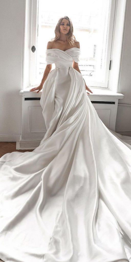 simple wedding dresses silk off the shoulder strapless neckline with train oliviabottega
