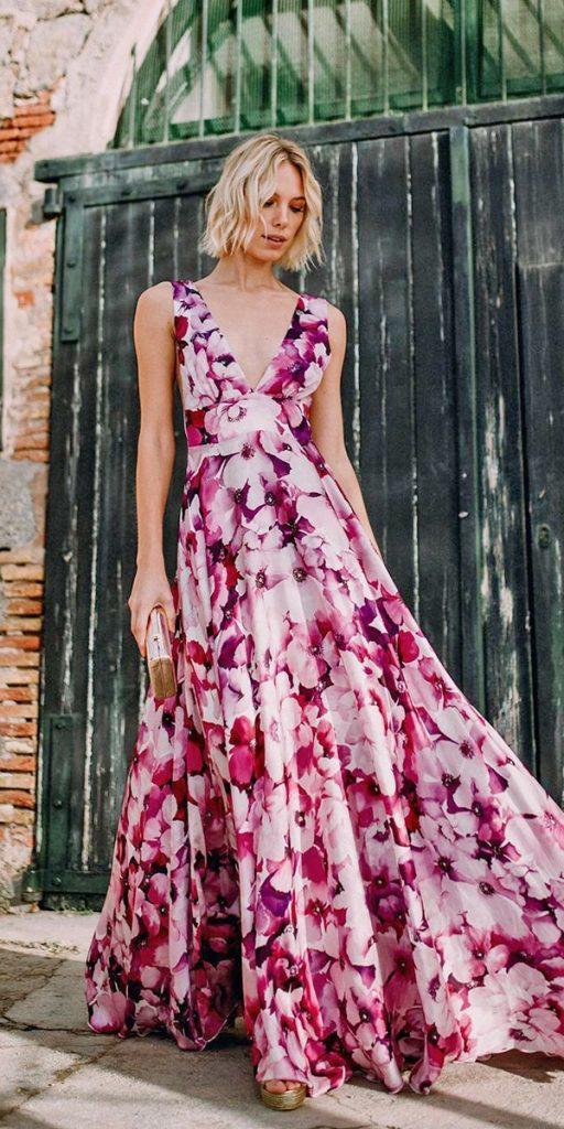 summer wedding guest dresses long v neckline floral colored lacroixe