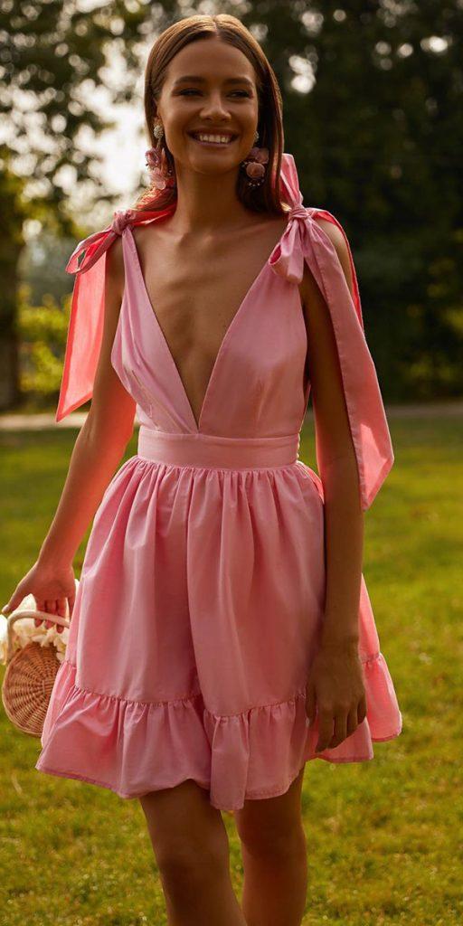 summer wedding guest dresses short pink v neckline sexy beach alamourthelabel
