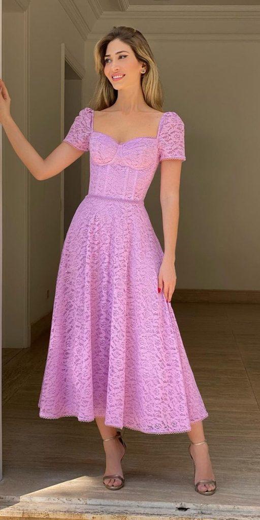 summer wedding guest dresses tea length lace sweetheart neckline pink isabellanarchi
