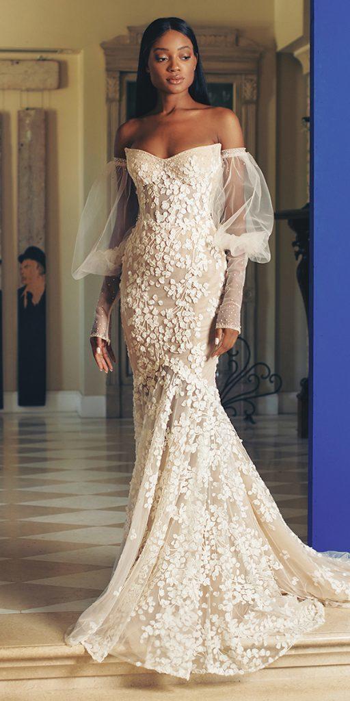 sweetheart mermaid wedding dresses off the shoulder with sleeves galia lahav