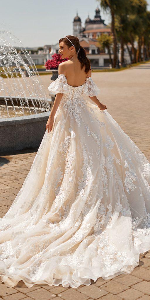 trendy wedding dresses a line lace with puff sleeves val stefani
