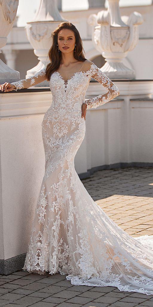 trendy wedding dresses fit and flare with long sleeves lace val stefani
