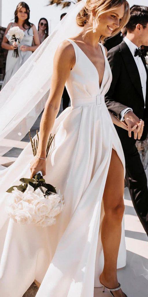  trendy wedding dresses simple with slit s line evalendel