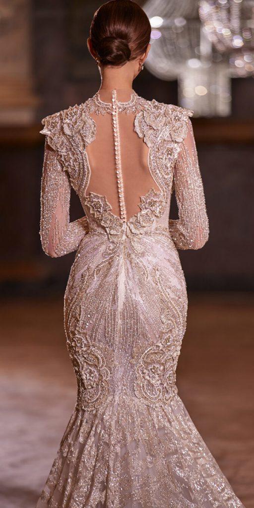 vintage lace wedding dresses with long sleeves illusion back tattoo effect milla nova