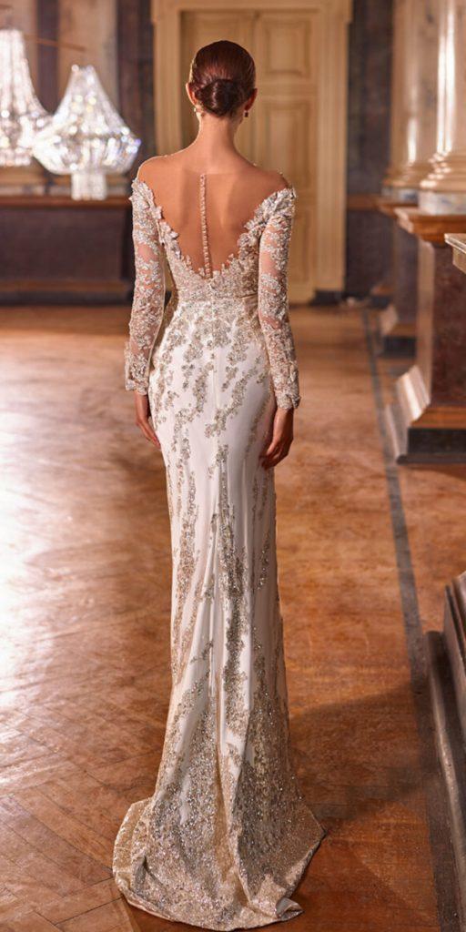 vintage lace wedding dresses with long sleeves v back milla nova