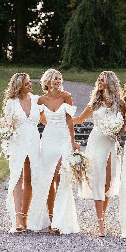 wedding party dresses white bridesmaid rustic chelseawhitephotog