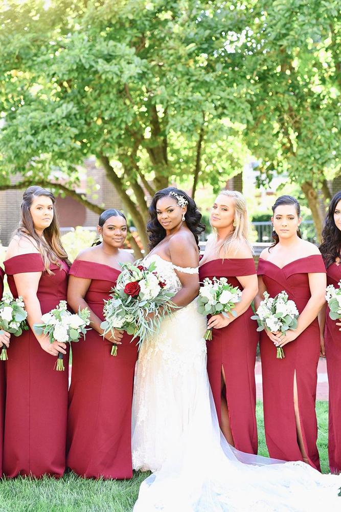 burgundy bridesmaid dresses off the shoulder strapless country whiterunway