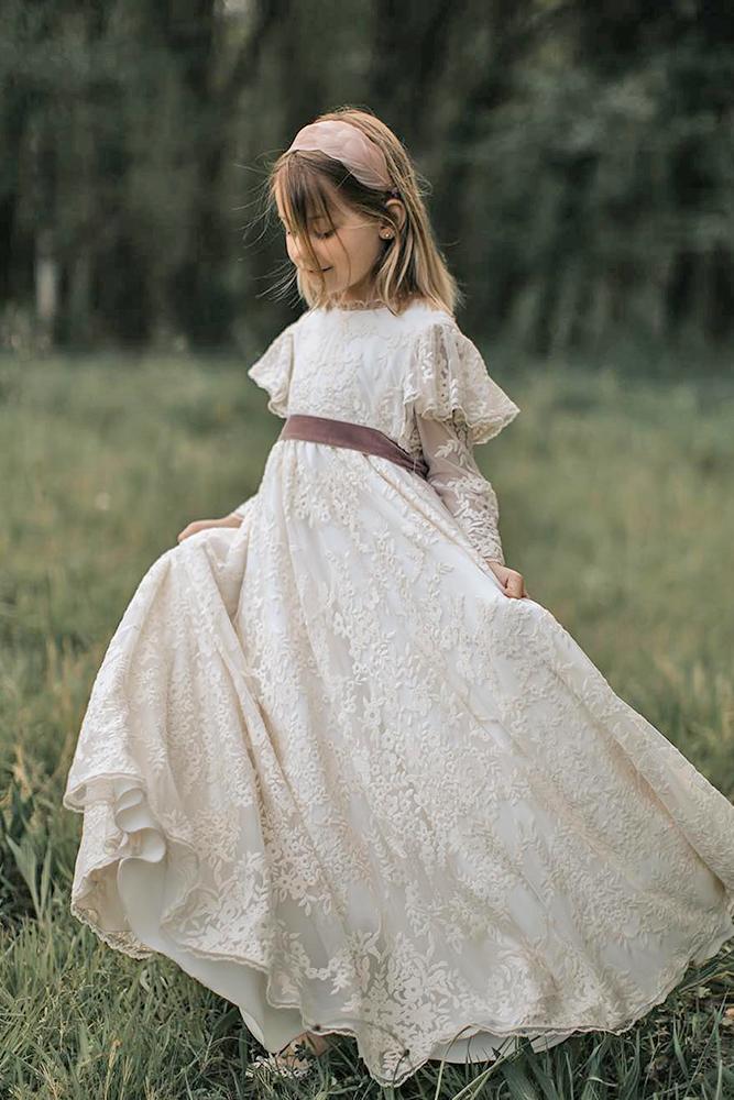 country flower girl dresses lace with long sleeves sommeraofficial