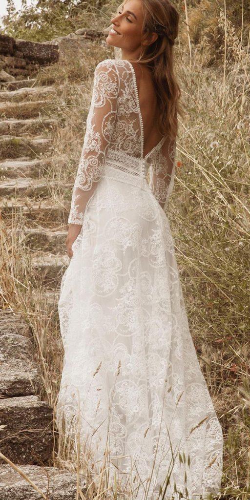  country wedding dresses lace a line v back with sleeves marielaportecreatrice