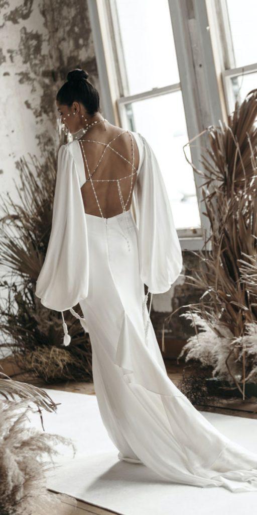 country wedding dresses sheath simple open back with sleeves rue de seine