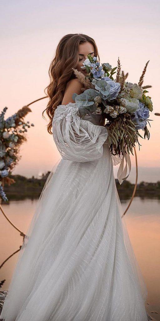 destination wedding dresses a line off the shoulder sleeves lymanskaya