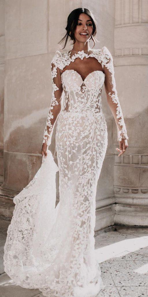 destination wedding dresses mermaid sweetheart strapless neckline lace with cape galialahav