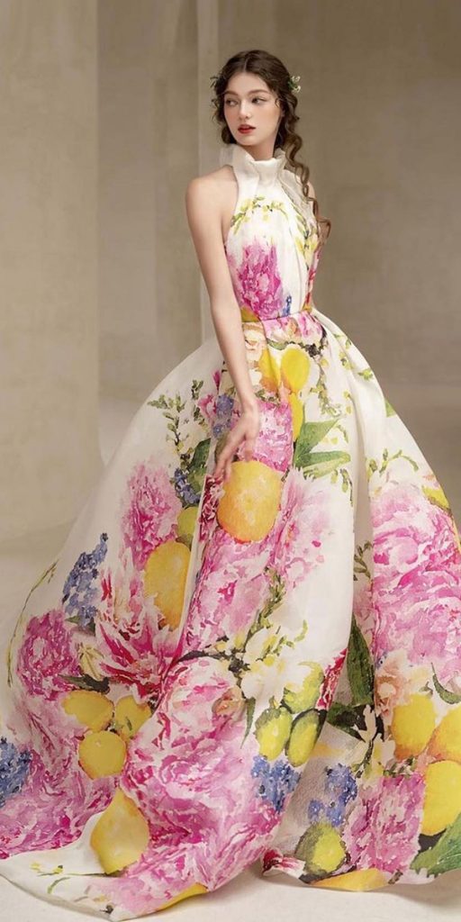 floral wedding dresses strapless neckline watercolor ball gown monique lhuiiler