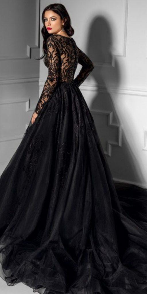 gothic wedding dresses a line with long sleeves lace black bien_savvy