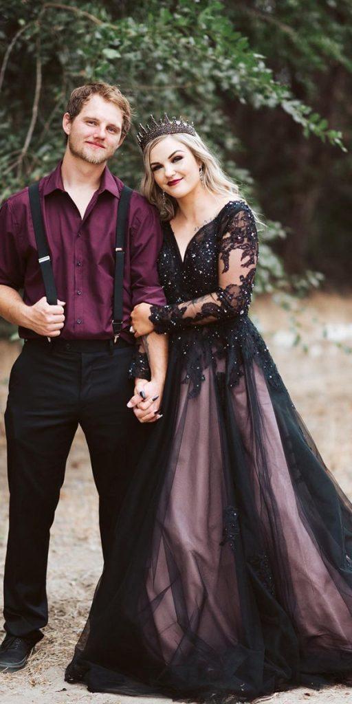 gothic wedding dresses a line with long sleeves lace cocomelody