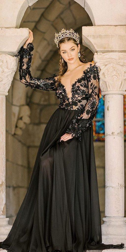 gothic wedding dresses lace top with sleeves edenluxebridal