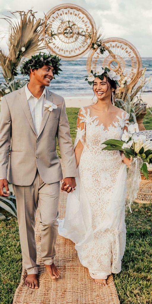 hawaiian wedding dresses lace beach carol oliva photography