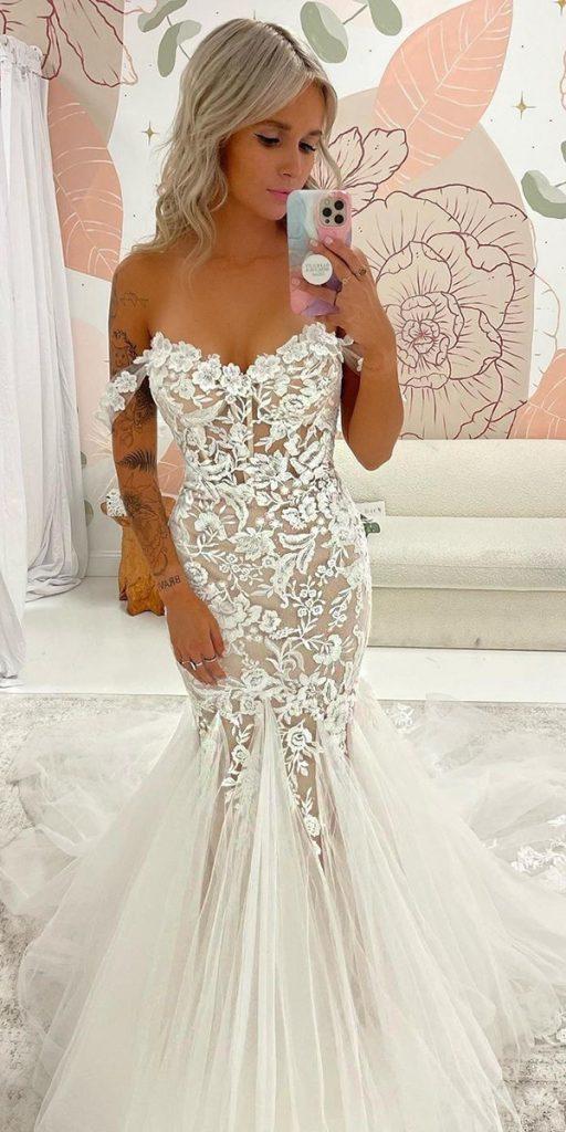 mermaid wedding dresses off the shoulder sweetheart neckline lace enzoani