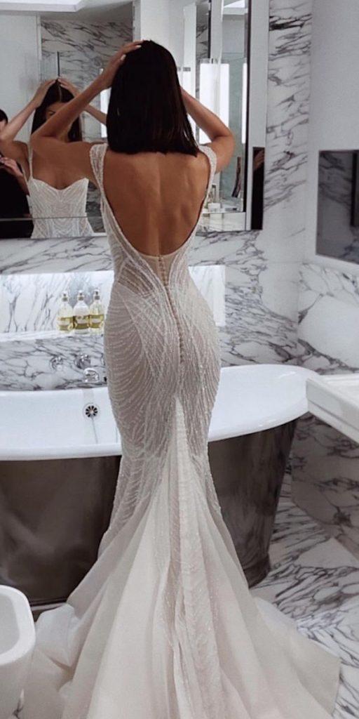 mermaid wedding dresses open back sexy sequins beach pallascouture