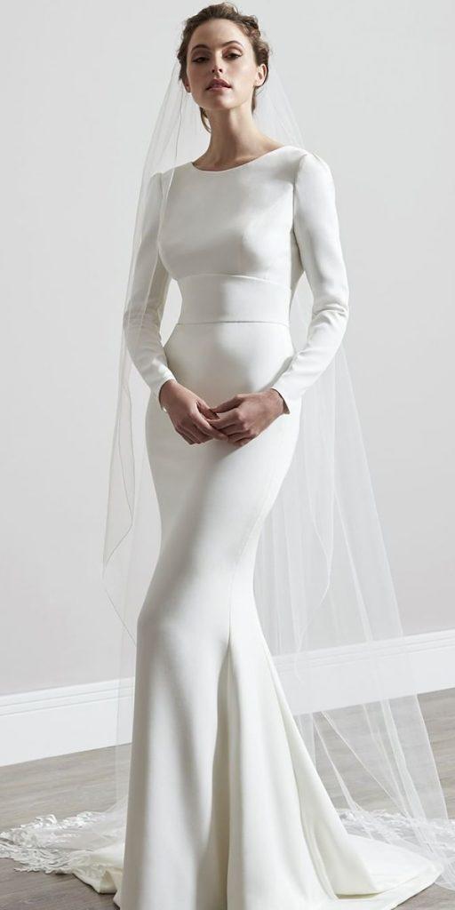 modest wedding dresses with sleeves trumpet simple sassiholford