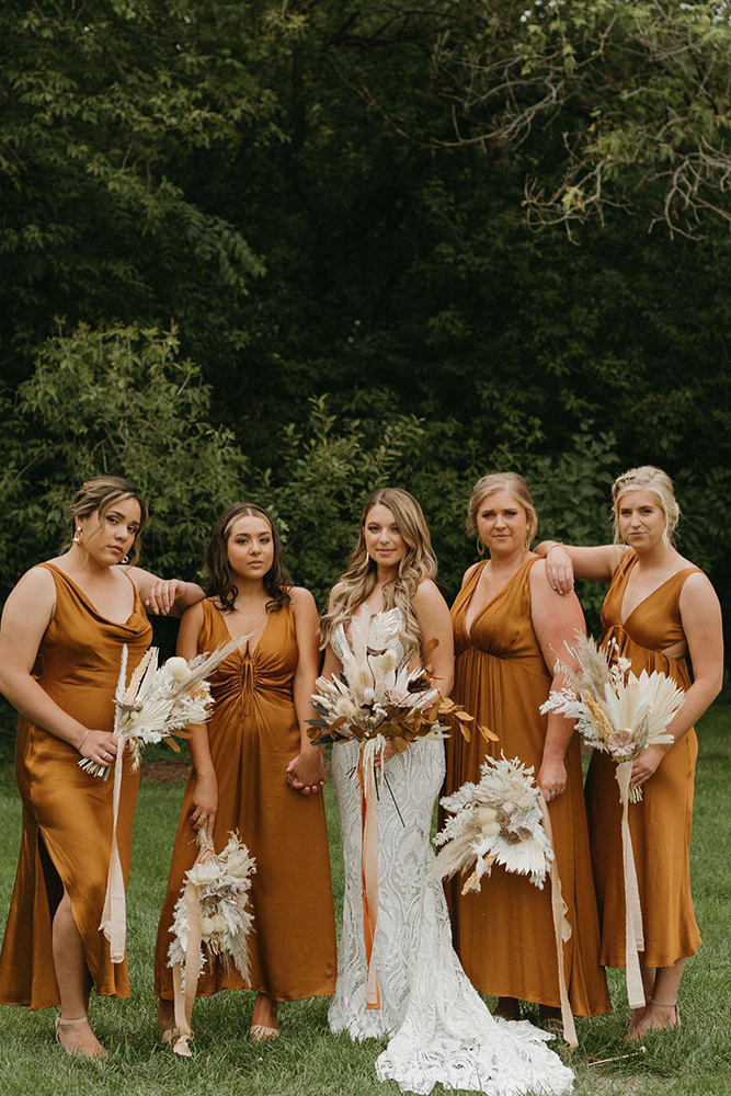  rustic bridesmaid dresses orange satin simple boho leaveherwilder
