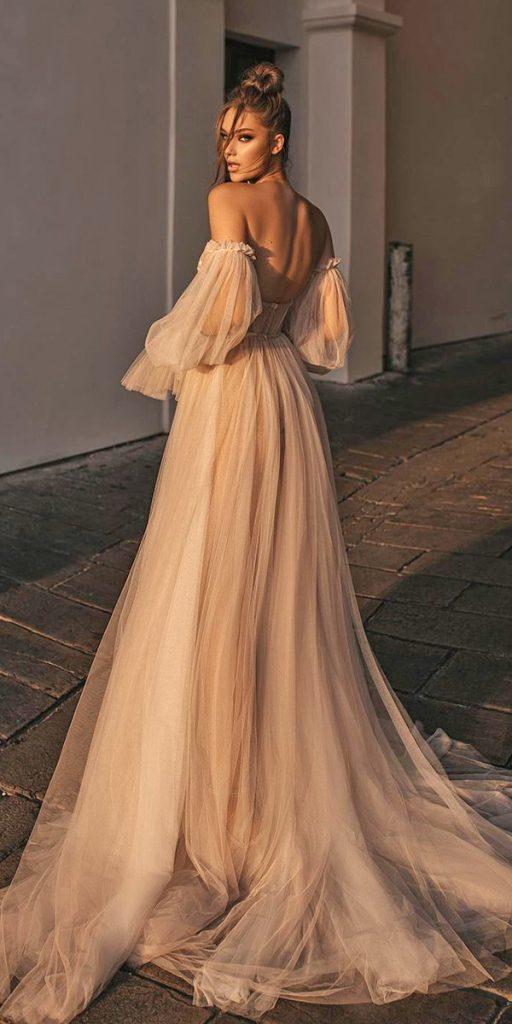 simple wedding dresses with sleeves a line off the shoulder blush berta
