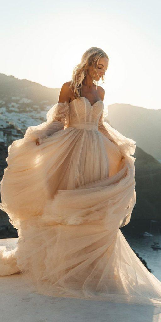 simple wedding dresses with sleeves sweetheart neckline blush off the shoulder galialahav