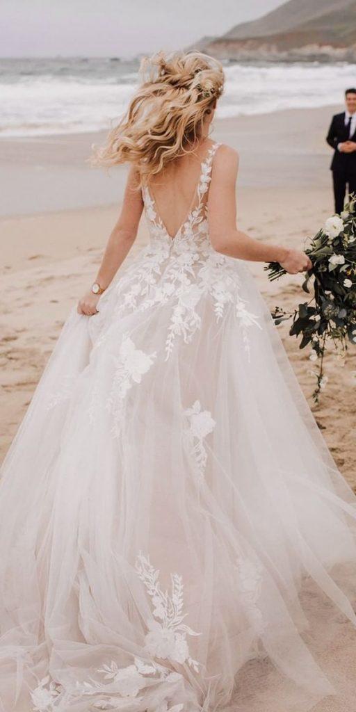 summer wedding dresses a line with spaghetti straps lace beach madilane