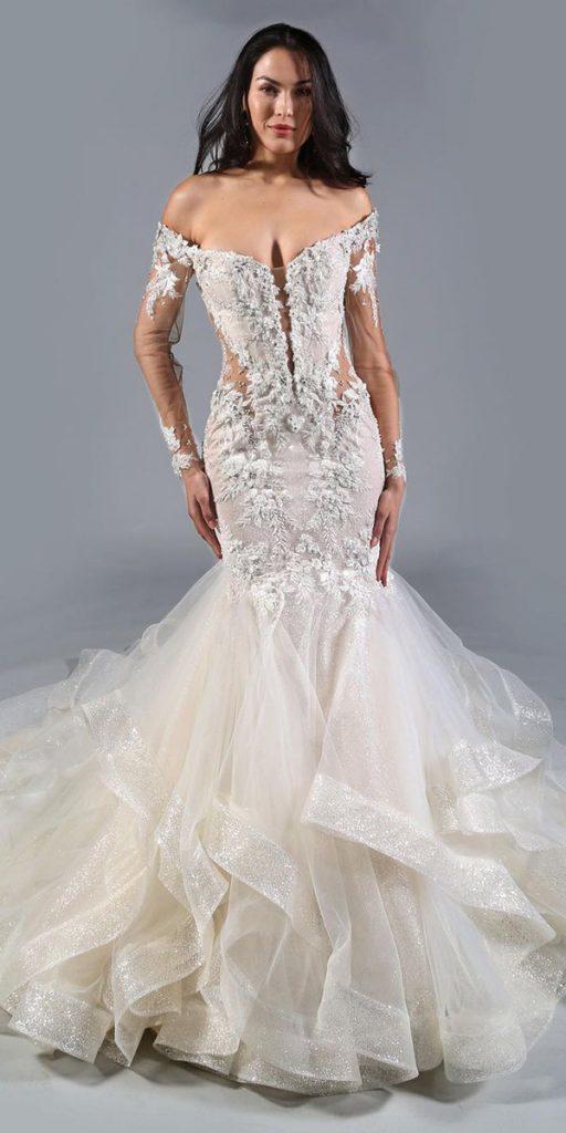 unique lace wedding dresses mermaid off the shoulder with sleeves eveofmilady