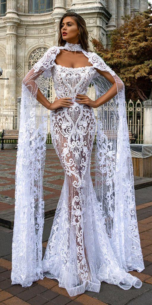 unique lace wedding dresses mermaid with cape vintage albina