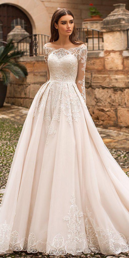 unique lace wedding dresses off the shoulder with long sleeves navibluebridal