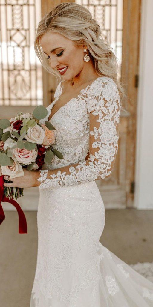 wedding dresses with lace sleeves lace floral appliques essenseofaustralia