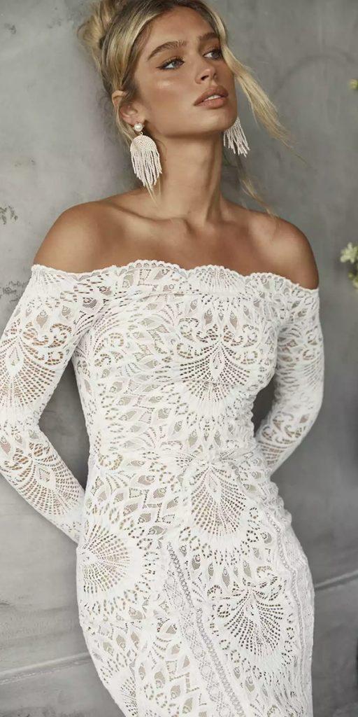 wedding dresses with lace sleeves off the shoulder strapless neckline grace loves lace