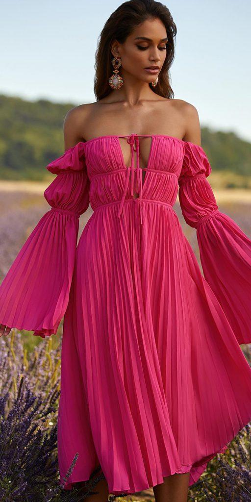 wedding guest designer dresses tea length with long sleeves sexy alamourthelabel