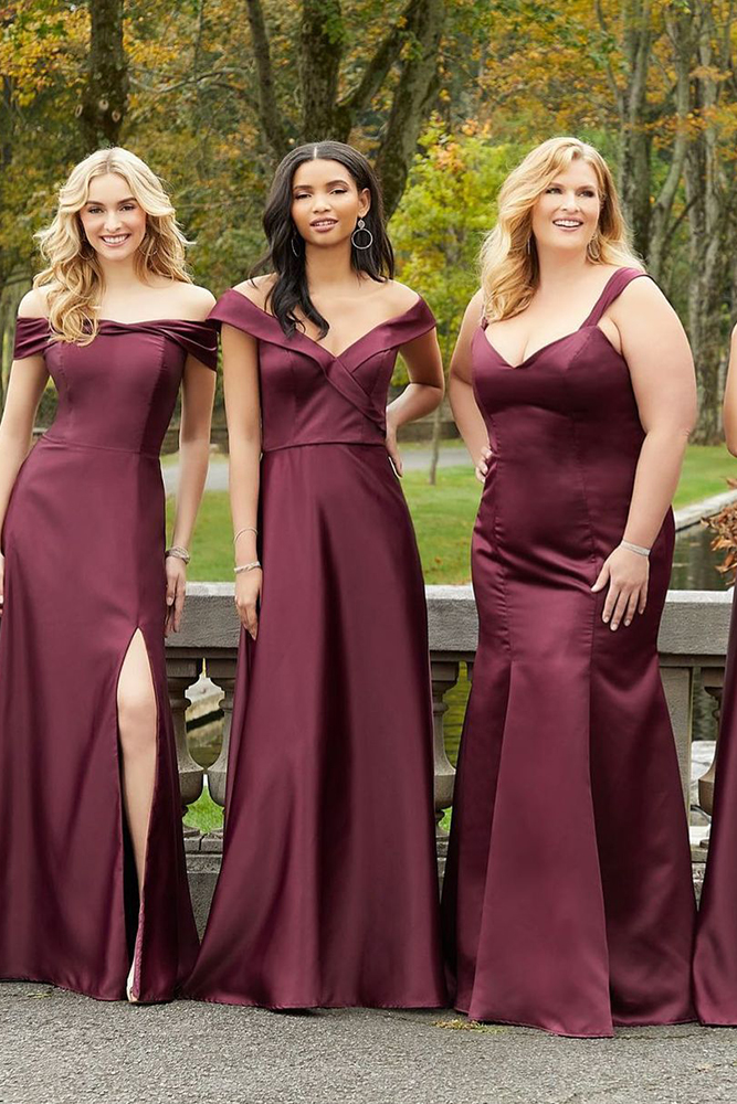 burgundy bridesmaid dresses simple satin long morilee