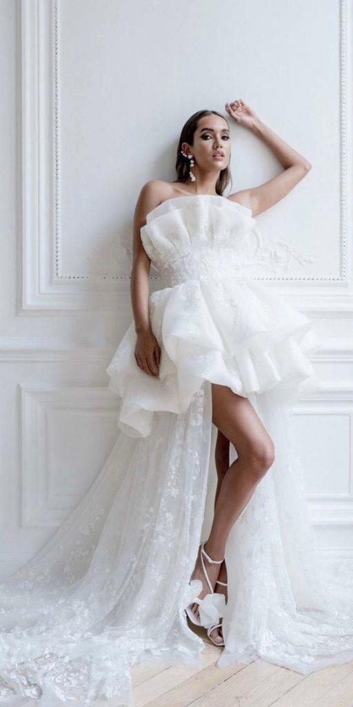 high low wedding dresses strapless neckline rimearodaky