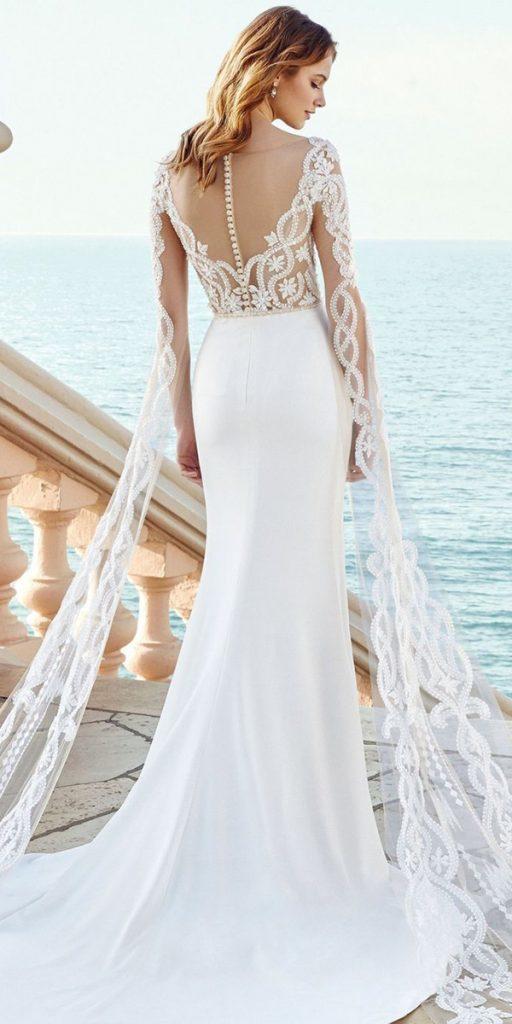 lace back wedding dresses trumpet with buttons allurebridals