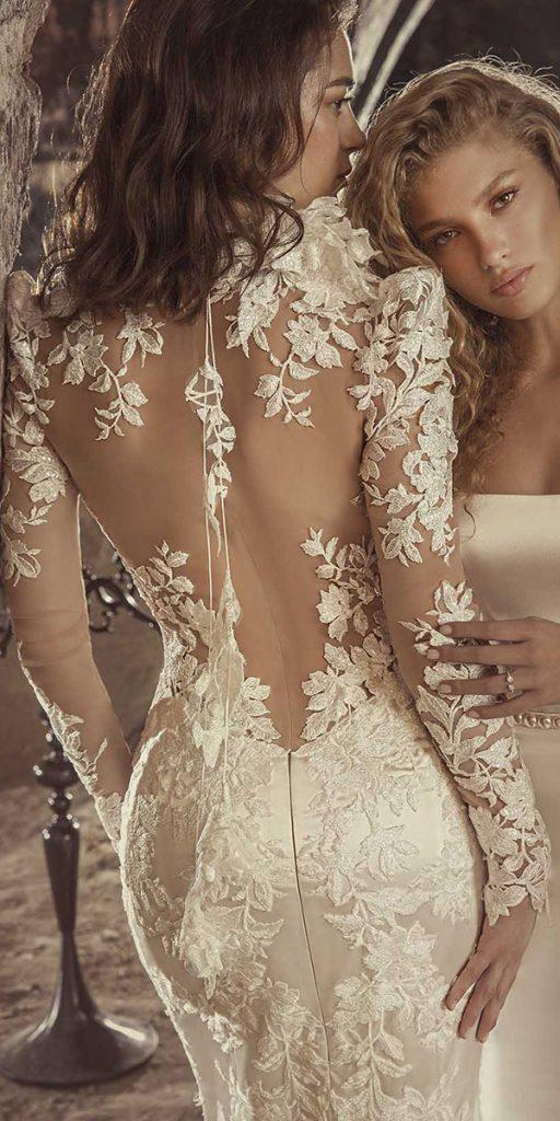 lace back wedding dresses with illusion sleeves lace tattoo effect pnina tornai