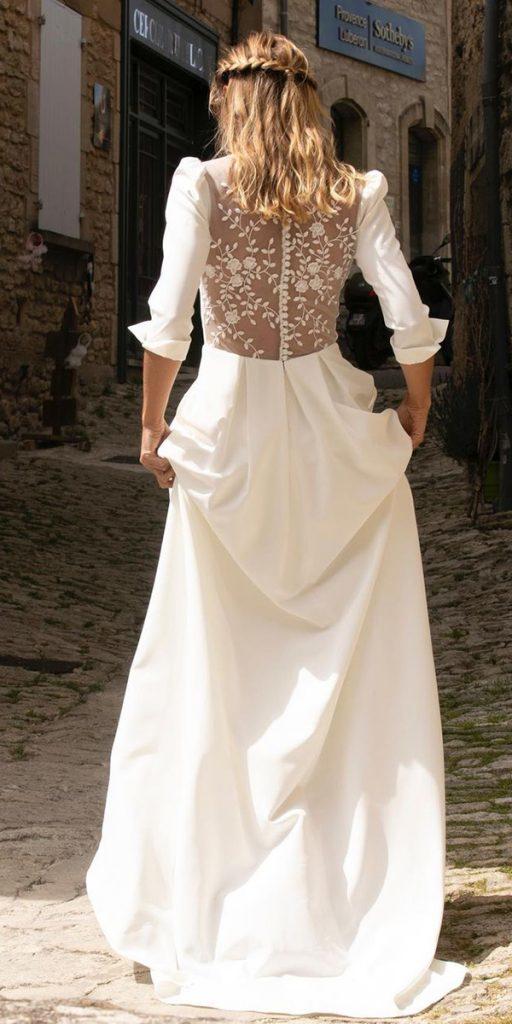 lace back wedding dresses with sleeves lace illusion back marielaportecreatrice