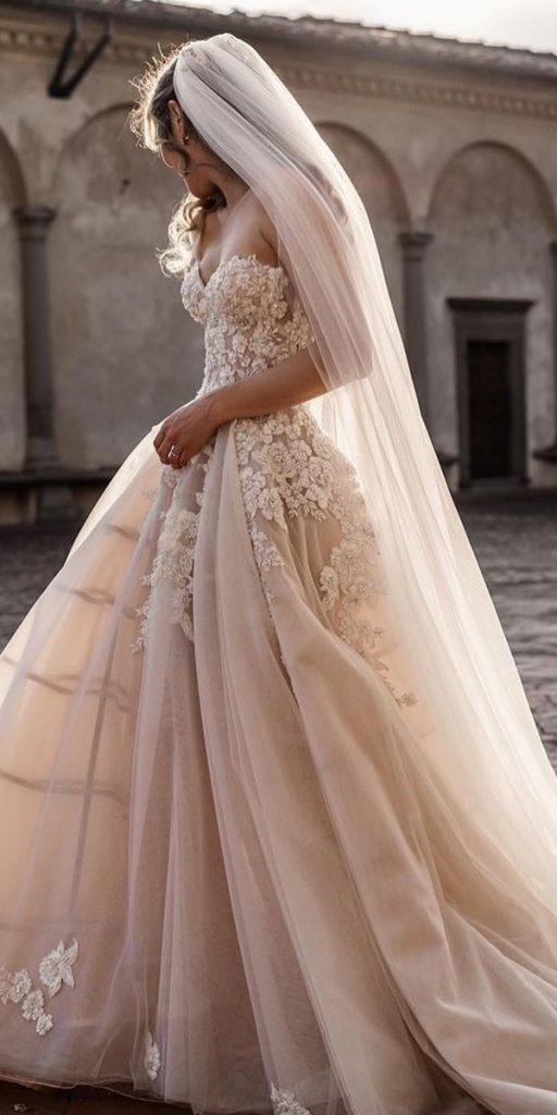 lace ball gown wedding dresses sweetheart neckline blush floral appliques galialahav