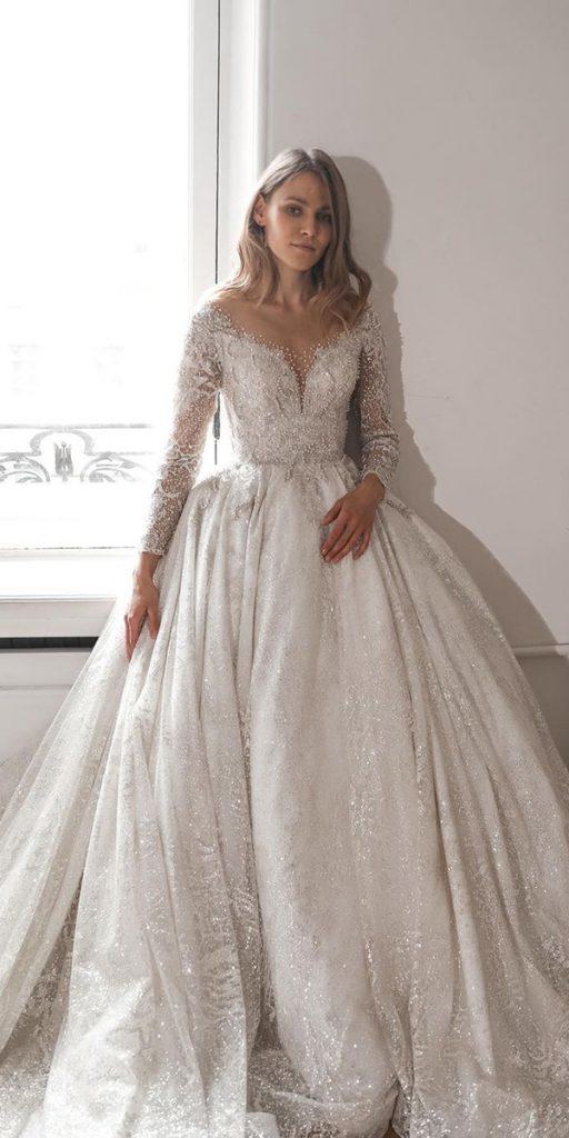 lace ball gown wedding dresses with long sleeves sequins oliviabottega