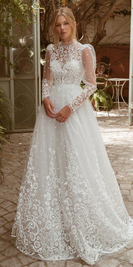 lace wedding dresses with sleeves a line with long sleeves sweetheart neckline galitrobinik