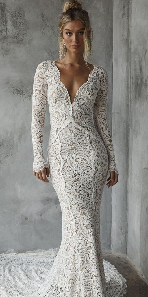 long sleeve sheath lace wedding dress