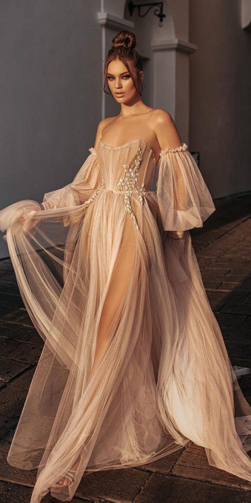 long sleeve wedding dresses a line off the shoulder blush sexy berta
