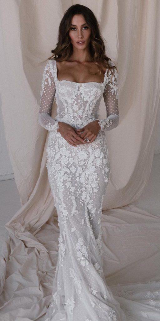 long sleeve wedding dresses mermaid with lace floral sexy pallascouture