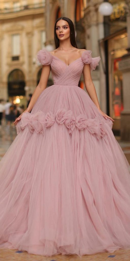 pink blush wedding dresses ball gown simple tarikediz